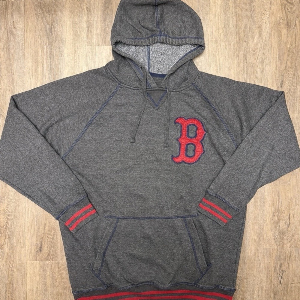 Vintage Boston Red Sox Hoodie Gray Stitched Logo‎ Pullover Sweatshirt Large